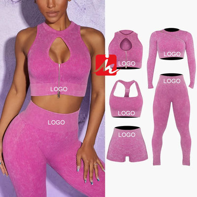 महिलाओं के लिए 5 पीस स्पोर्ट्स ब्रा और लेगिंग्स सीमलेस रिब्ड फिटनेस सेट स्पोर्ट्सवियर